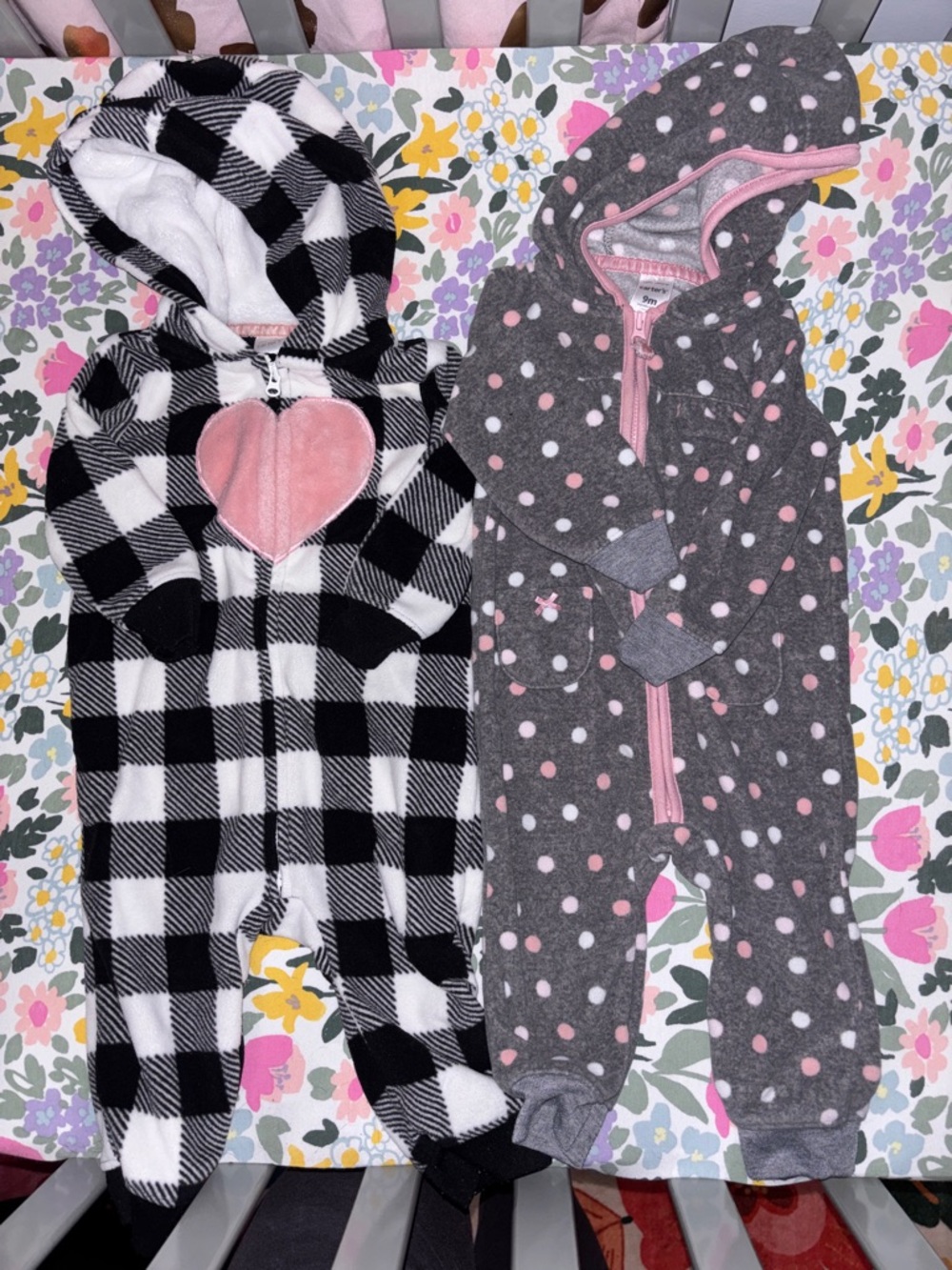 Cozy Infant Plush Hooded Rompers with Hearts & Dots